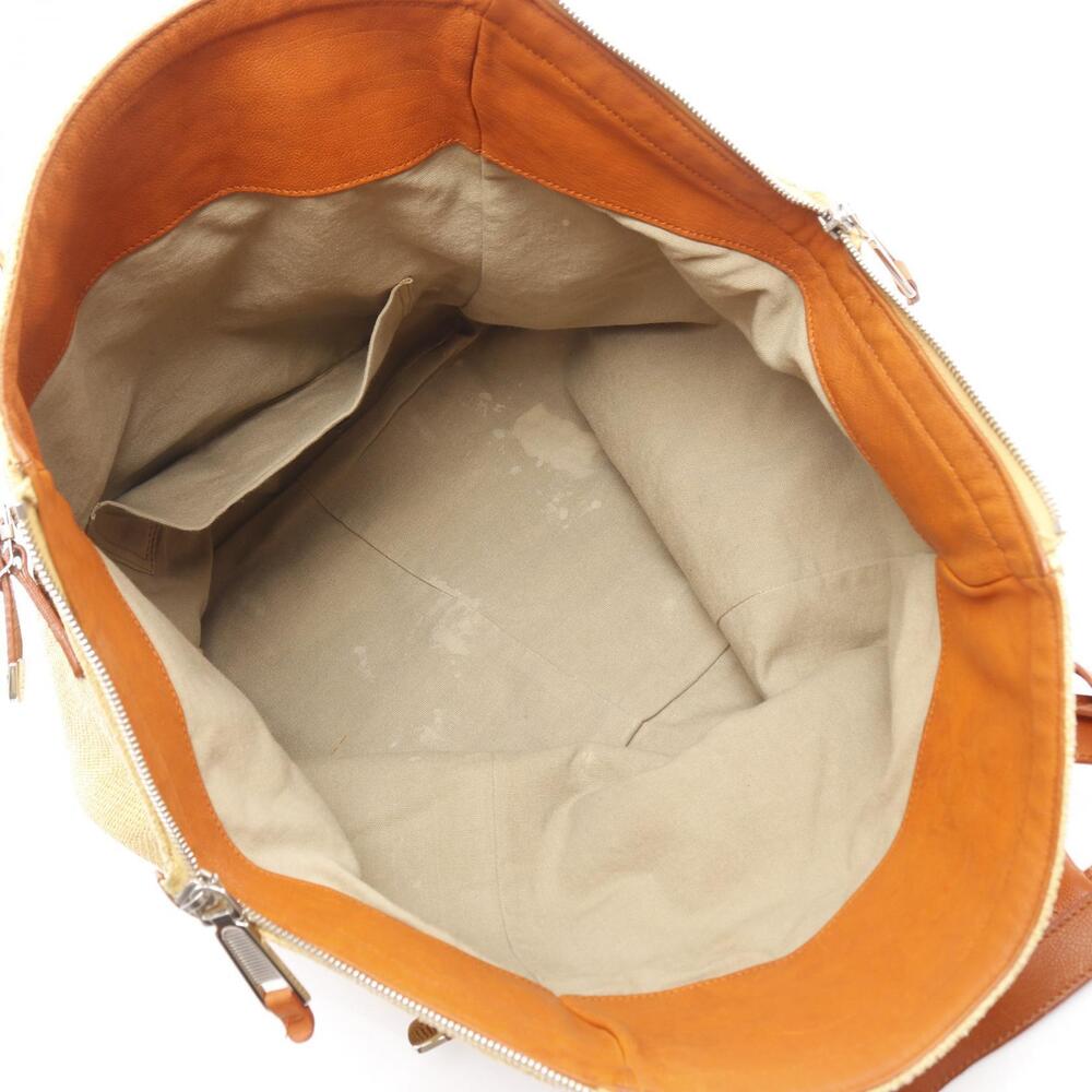 SAINT LAURENT Yves Rive Gauche Downtown Bag leather raffia yellow brown - Picture 3 of 8